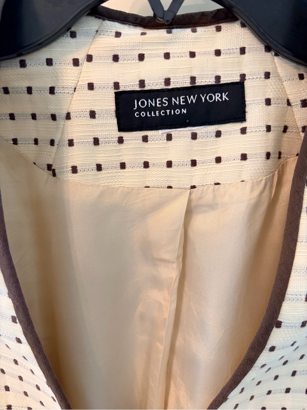 Jones New York Cream Open-Front Textured Dot Blazer with Dark Trim - Picture 3 of 14